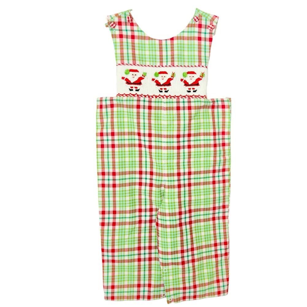 Shrimp & Grits‎ Snowman Smocked Jon Jons Size 18 Months Plaid Christmas Holiday